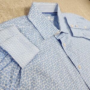 Bertigo Shirt Men XL Floral Geometric Flip Cuff Blue Button Up Party Disco AOP